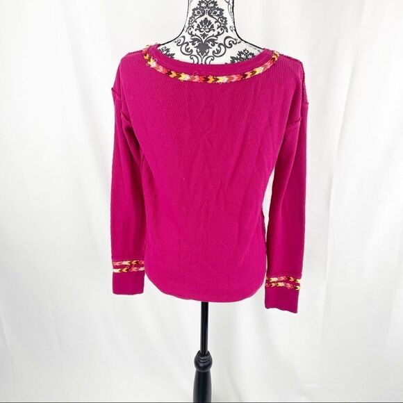 Free People We the Free Rainbow Crochet Thermal Henley Top - Picture 8 of 9